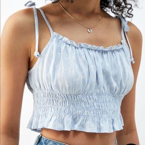 NWT Tie Strap Smocked Cami Top Cropped Cinched Waist Summer Going Out Vacation